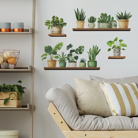 Nordic Style Potted Green Plants Wall Stickers Removable PVC Decals For Living Room Bedroom Office Home Aesthetic Wall Decor