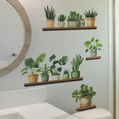 Nordic Style Potted Green Plants Wall Stickers Removable PVC Decals For Living Room Bedroom Office Home Aesthetic Wall Decor