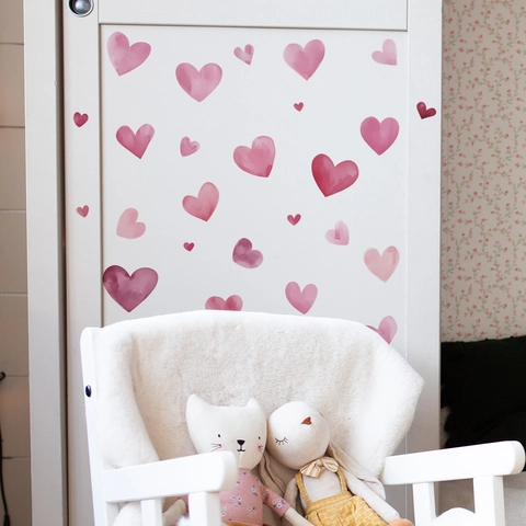 Watercolor Pink Heart Wall Stickers PVC Self Adhesive Love Heart Decals For Valentine's Day Bedroom Nursery Home Decoration