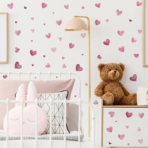 Watercolor Pink Heart Wall Stickers PVC Self Adhesive Love Heart Decals For Valentine's Day Bedroom Nursery Home Decoration
