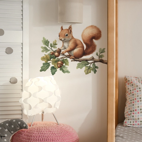 Adesivo Murale Scoiattolo Su Ramo D'Albero in PVC Impermeabile Dipinto a Mano Per Camera Dei Bambini Soggiorno Casa Decoro