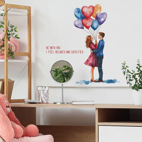 Aquarel Pärchen Hartballonnen Muursticker PVC Romantisch Engelse Citaten Muurtattoo Voor Slaapkamer Woonkamer Huis Decoratie