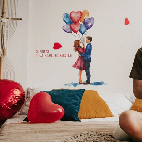 Aquarel Pärchen Hartballonnen Muursticker PVC Romantisch Engelse Citaten Muurtattoo Voor Slaapkamer Woonkamer Huis Decoratie