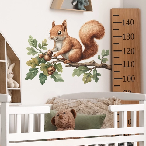 Adesivo Murale Scoiattolo Su Ramo D'Albero in PVC Impermeabile Dipinto a Mano Per Camera Dei Bambini Soggiorno Casa Decoro