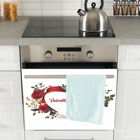 Valentine's Day Rose Heart Dishwasher Decal Kitchen Cabinet Fridge Decoration Sticker Floral PVC Wall Decal For Home Party