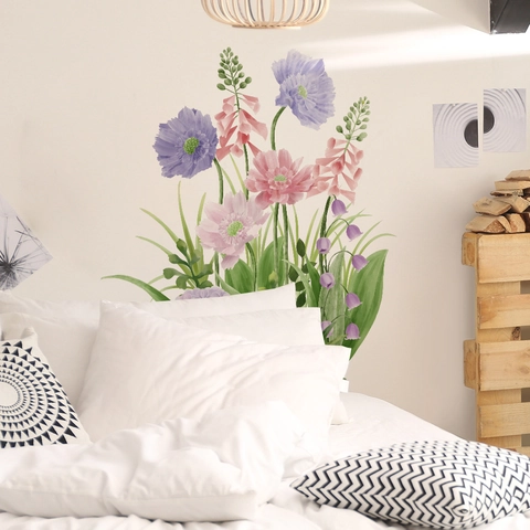 Adesivi Murali con Fiori e Foglie ad Acquerello in PVC Rimovibili Autoadesivi per Camera da Letto Soggiorno Decorazione Casa