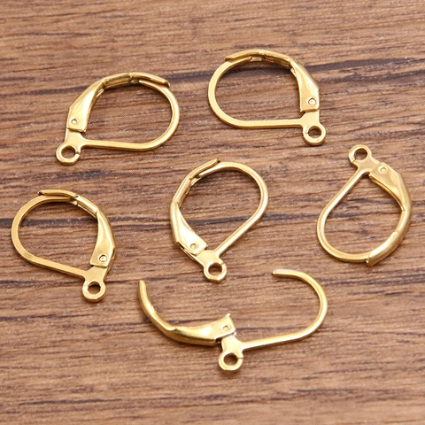Stainless Steel French Leverback Earring Hooks Gold Plated D-Shaped Ear Wire Loop DIY Jewelry Making Findings Earring Buckle