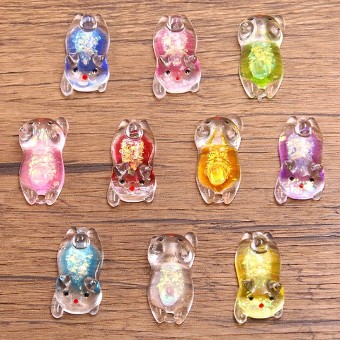 Luminous Resin Cat Pendant Quicksand Glitter Cartoon Animal Charm For DIY Necklace Keychain Bag Decoration Jewelry Making Accessories
