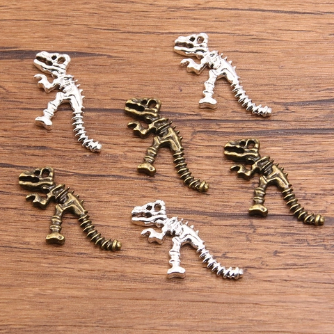 Vintage Dinosaur Skeleton T-Rex Fossil Alloy Pendants For Jewelry Making DIY Antique Bronze Silver Charms Necklace Accessory