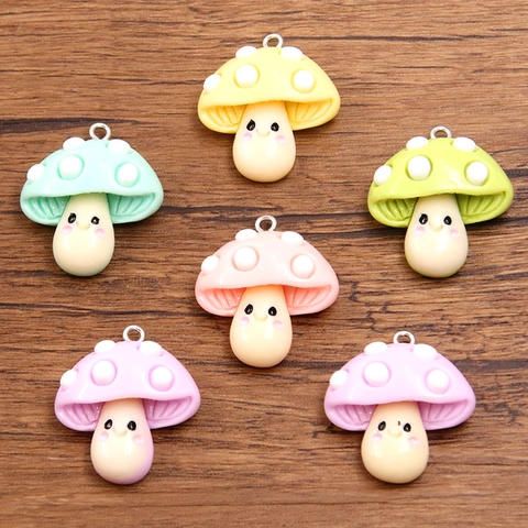 Cute Resin Mushroom Charms Polka Dot Smiley Face Pendants For DIY Jewelry Making Keychain Phone Case Accessories Women Gift