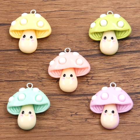Cute Resin Mushroom Charms Polka Dot Smiley Face Pendants For DIY Jewelry Making Keychain Phone Case Accessories Women Gift