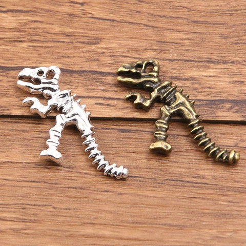 Vintage Dinosaur Skeleton T-Rex Fossil Alloy Pendants For Jewelry Making DIY Antique Bronze Silver Charms Necklace Accessory