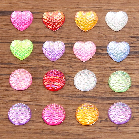 Gradient Mermaid Fish Scale Acrylic Flatback Beads Pearlescent Heart Round Cabochons For DIY Jewelry Making Scrapbooking Decorations