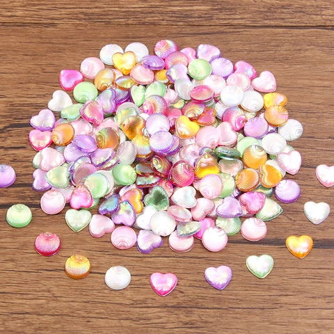 Iridescent Acrylic Heart Round Flatback Beads Gradient Shell Texture Charm For DIY Jewelry Making Decorative Accessories