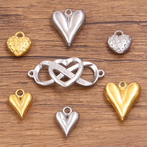 304 Stainless Steel Geometric Hollow Heart Infinity Pendant Connectors For DIY Jewelry Making Hammered Texture Gold Steel Charms