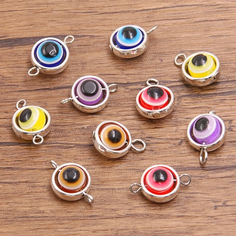 Multicolor Evil Eye Alloy Pendants Round Beads Jewelry Connectors For DIY Necklace Bracelet Making Charms Fashion Accessories For Women