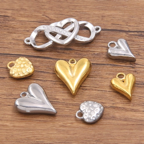 304 Stainless Steel Geometric Hollow Heart Infinity Pendant Connectors For DIY Jewelry Making Hammered Texture Gold Steel Charms
