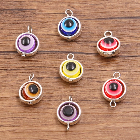 Multicolor Evil Eye Alloy Pendants Round Beads Jewelry Connectors For DIY Necklace Bracelet Making Charms Fashion Accessories For Women