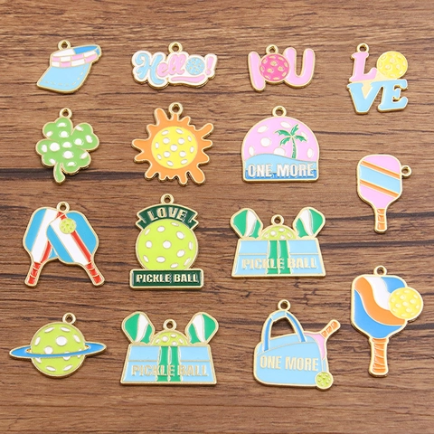 Alloy Enamel Pickleball Charms DIY Jewelry Accessories Pickleball Paddle Sport Theme Pendants For Bracelet Necklace DIY Jewelry
