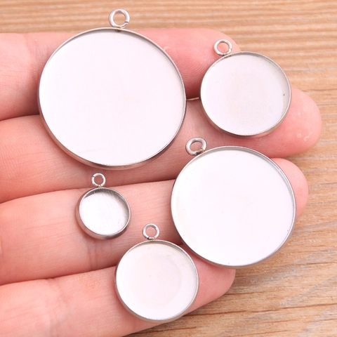 Stainless Steel Bezel Trays Round Rectangular Cabochon Pendant Bases DIY Jewelry Connectors For Jewelry Making Accessories