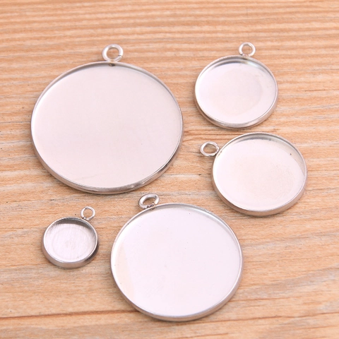 Stainless Steel Bezel Trays Round Rectangular Cabochon Pendant Bases DIY Jewelry Connectors For Jewelry Making Accessories