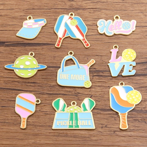 Alloy Enamel Pickleball Charms DIY Jewelry Accessories Pickleball Paddle Sport Theme Pendants For Bracelet Necklace DIY Jewelry