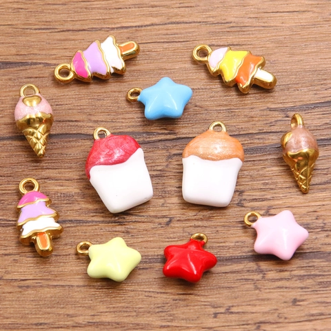 Stainless Steel Gold Enamel Pentagram Ice Cream Cupcake Pendants For Jewelry Making DIY Bracelet Necklace Accessories Summer Style