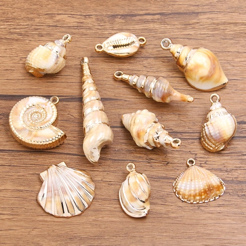 Ocean Theme Resin Seashell Starfish Charms Gold Plated Marine Series Pendants For DIY Earrings Bracelet Jewelry Making Accessories