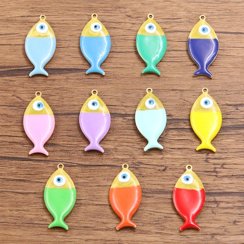 Stainless Steel Gold Plated Fish Shape Evil Eye Charms For Jewelry Making Double Sided Enamel Animal Pendants For DIY Necklace Bracelet