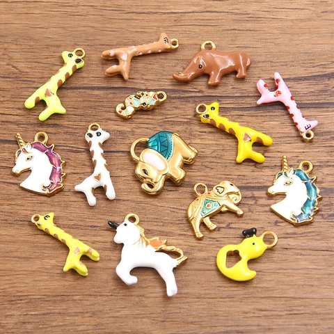 3D Animal Shape Stainless Steel Pendants Drip Oil Enamel Charms Gold Plated Giraffe Elephant Horse Duck For DIY Jewelry
