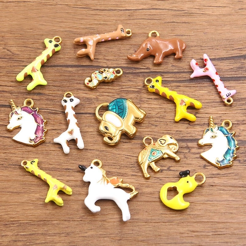 3D Animal Shape Stainless Steel Pendants Drip Oil Enamel Charms Gold Plated Giraffe Elephant Horse Duck For DIY Jewelry