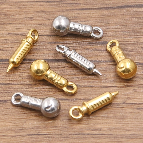 304 Stainless Steel Syringe Microphone Charms Vacuum Plated Gold Silver DIY Jewelry Making Pendants For Necklace Bracelet Accessory