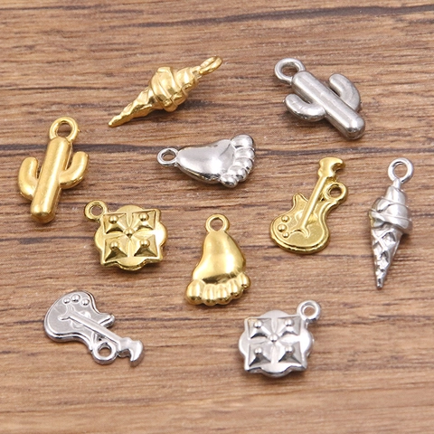 304 Stainless Steel DIY Pendant Charms For Jewelry Making Cactus Guitar Ice Cream Footprint Shape Electroplated Small Charms