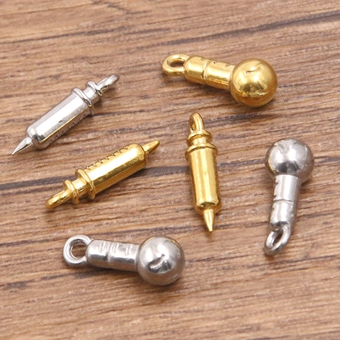304 Stainless Steel Syringe Microphone Charms Vacuum Plated Gold Silver DIY Jewelry Making Pendants For Necklace Bracelet Accessory
