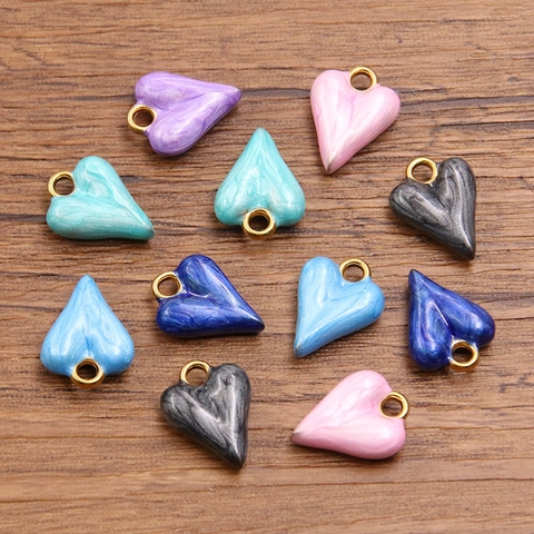 Stainless Steel Gold Vacuum Plated Double Sided Heart Pendant Enamel Drip Oil Marbling Charms For DIY Necklace Bracelet Making