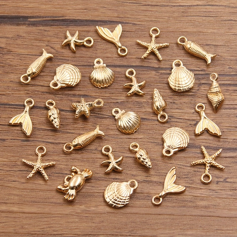 Ocean Theme Alloy Charms Starfish Shell Crab Fish Mermaid Tail DIY Jewelry Making Accessories For Necklaces Bracelets Crafts