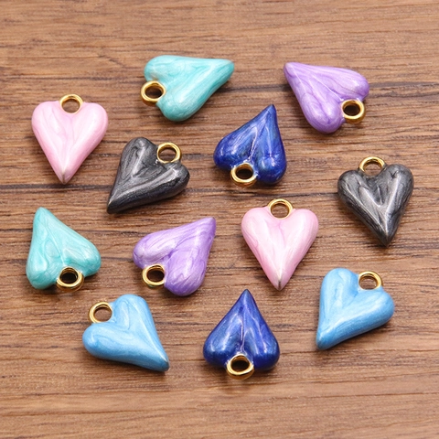 Stainless Steel Gold Vacuum Plated Double Sided Heart Pendant Enamel Drip Oil Marbling Charms For DIY Necklace Bracelet Making