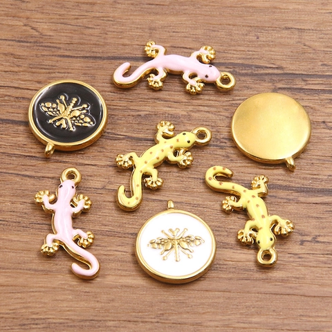 Roestvrij Stalen Gouden Vacuüm Plating Emaille Dier Hanger Gekko Bij Insect Charms Voor DIY Sieraden Maken Kettingen Accessoires
