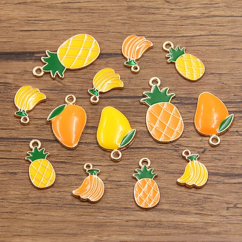 Alloy Enamel Fruit Charms DIY Jewelry Making Pineapple Mango Banana Persimmon Pendants For Necklace Earring Handcrafted Women Jewelry