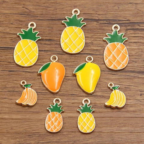 Alloy Enamel Fruit Charms DIY Jewelry Making Pineapple Mango Banana Persimmon Pendants For Necklace Earring Handcrafted Women Jewelry