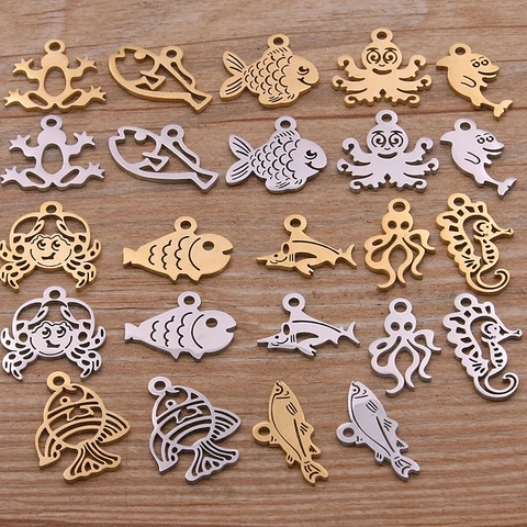 Stainless Steel Marine Life Pendants Animal Charms For DIY Jewelry Making Gold Silver Octopus Crab Seahorse Fish Findings