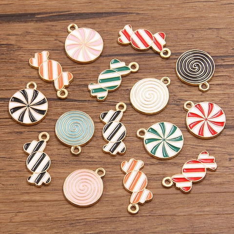 Christmas DIY Alloy Enamel Candy Lollipop Pendant Charms Round Swirl Stripes Jewelry Making Components For Earrings Necklaces