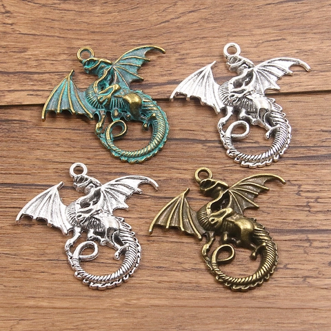 Pendentif Dragon Volant en Alliage Antique Breloque Animale Rétro pour Collier Bracelet DIY Fournitures de Bijouterie Accessoires Style Vintage
