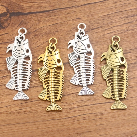 Vintage Legering Visgraat Skelet Hangers Voor DIY Sieraden Maken Holle Dier Charms Antiek Brons Goud Zilver Accessoire