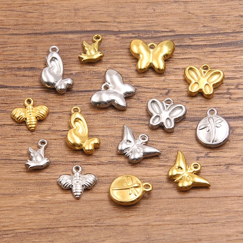 304 Stainless Steel Animal Charms Butterfly Bee Bird Dragonfly Pendants Gold Silver Plated Jewelry Making DIY Accessories