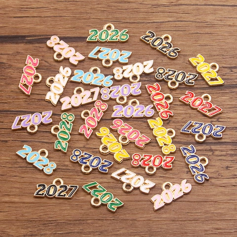 DIY Alloy Year Number Charms 2026 2027 2028 Graduation Commemorative Pendants Enamel Drip Oil Jewelry Making Accessories