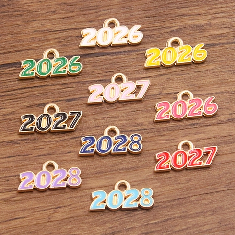 DIY Alloy Year Number Charms 2026 2027 2028 Graduation Commemorative Pendants Enamel Drip Oil Jewelry Making Accessories