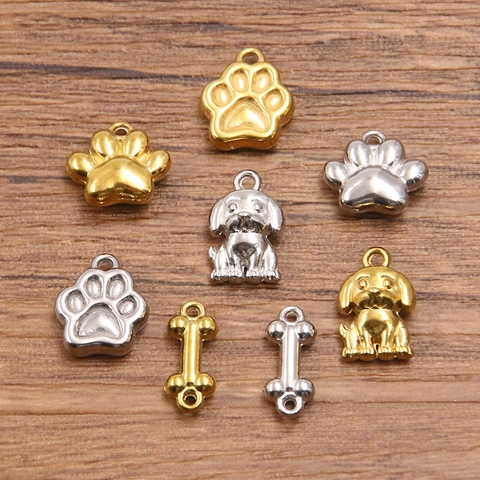 304 Stainless Steel Animal Dog Paw Bone Pendants Gold Silver Plated Dog Charms For DIY Jewelry Making Accessories Gift