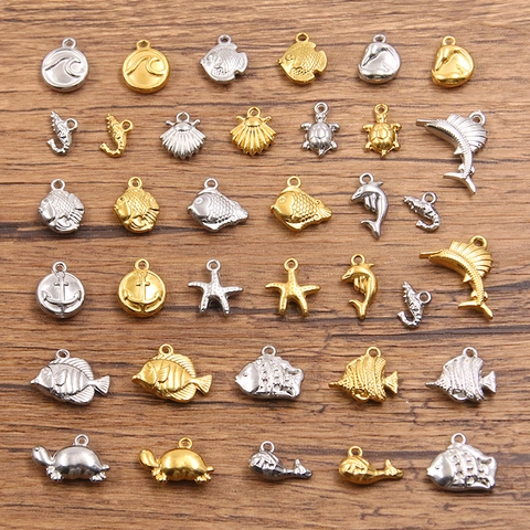 Pendentifs Animaux Marins en Acier Inoxydable 304 pour Fabrication de Bijoux DIY Or Argent Dauphin Tortue Poisson