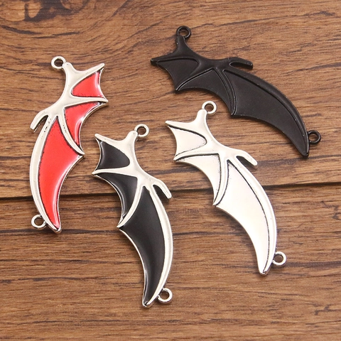 Conectores de Joyería de Alas de Murciélago Gótico Aleación Esmalte Doble Lazo Colgantes de Halloween para Hacer Pulseras Collares DIY